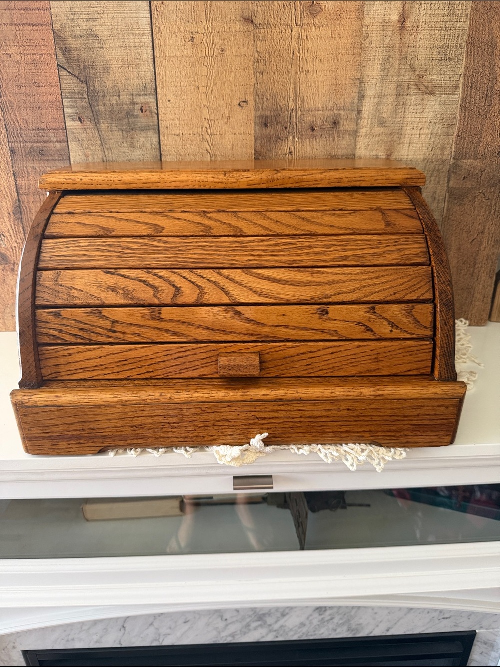 Vintage Oak Roll-Top Bread Box in Warm Honey Finish